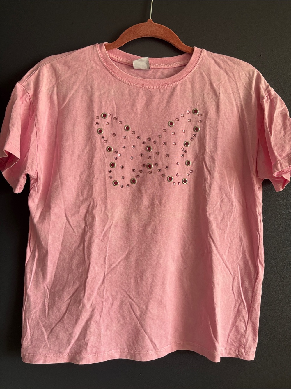 Zara Girls' Pink Tee with Butterfly Stud Detail